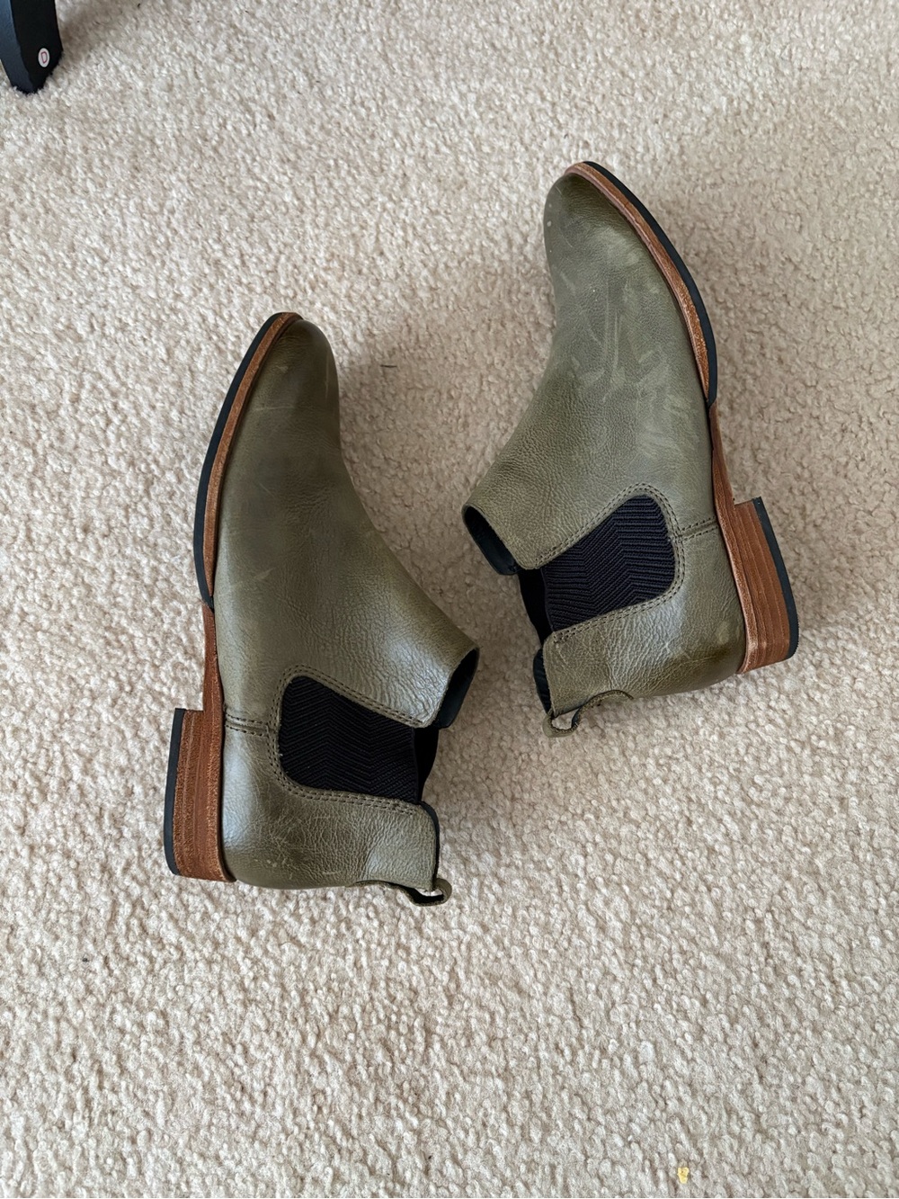 Kork-Ease Olive Leather Chelsea Booties with Black Elastic